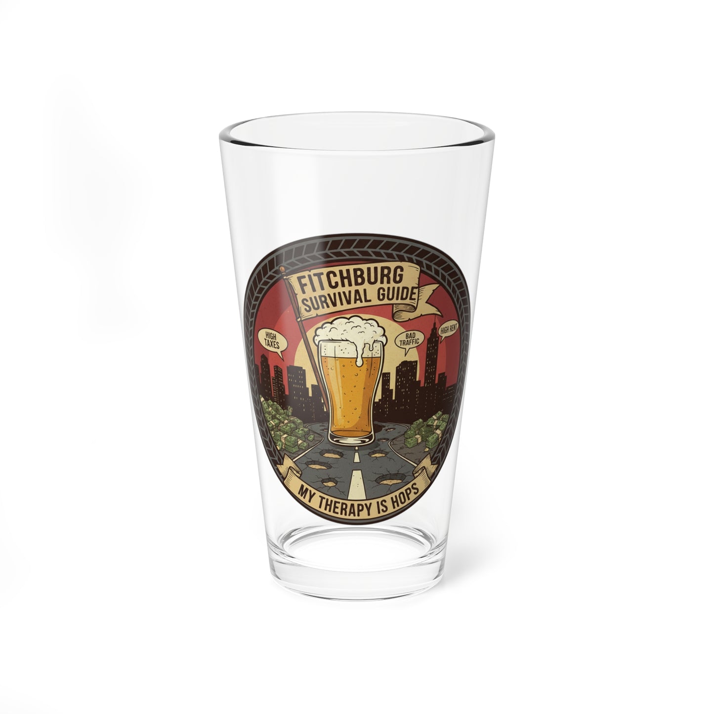 Fitchburg Pint Glass – “My Therapy is Hops” 16oz